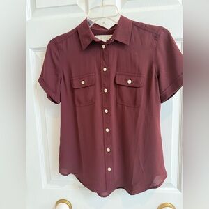 LOFT Women's Burgundy Button-Up Top